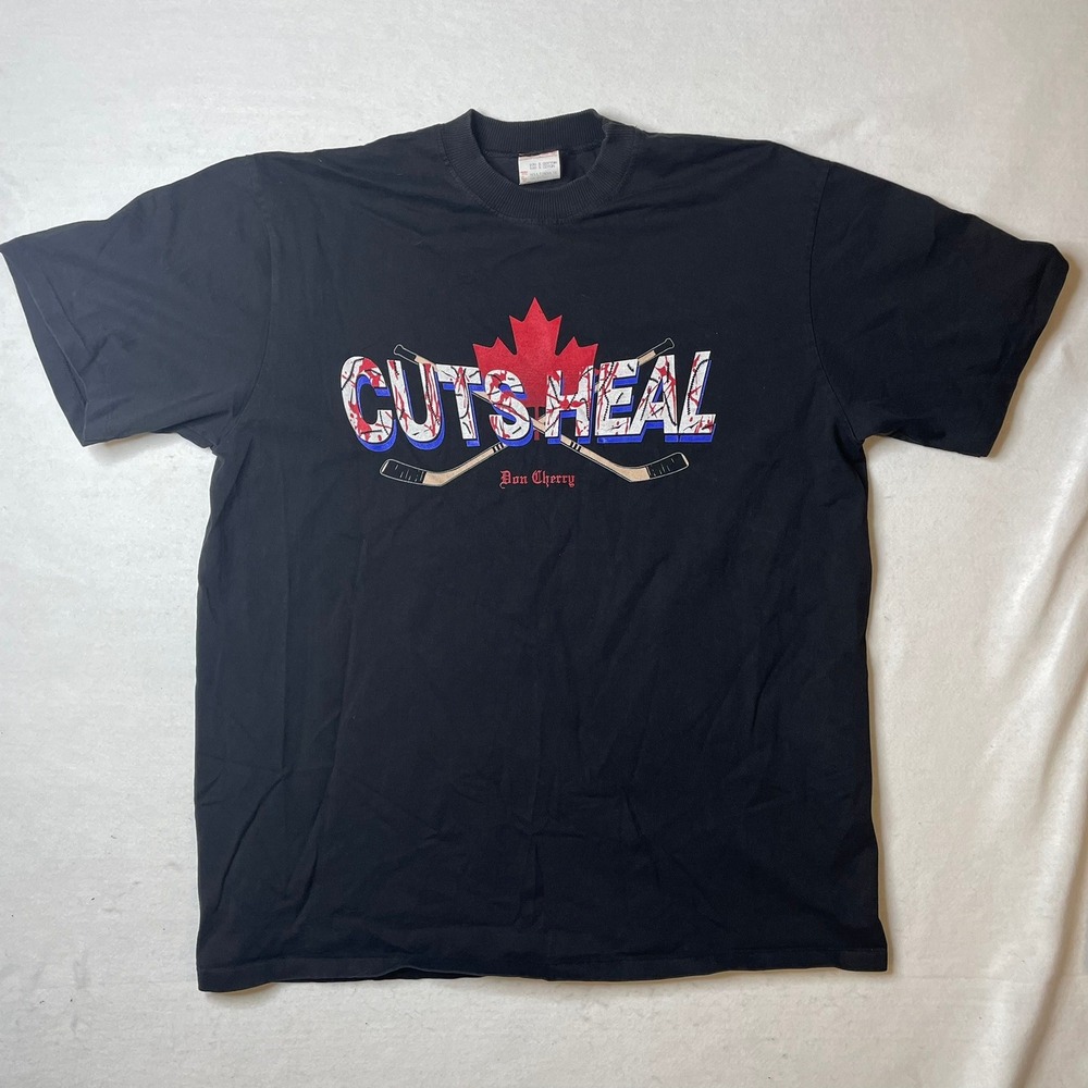 Vintage Cuts Heal Don Cherry Black Hockey T‎ Shirt Mens XL Made In Canada